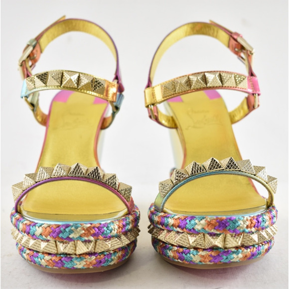 Christian Louboutin Pyraclou 110 Boreal Gold Multi Platform Wedge Sandal Heel 36 - Picture 8 of 15